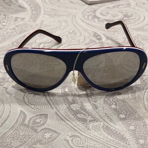 Vintage 1970’s Aviator Sunglasses Mirrored Lenses Blue White Red